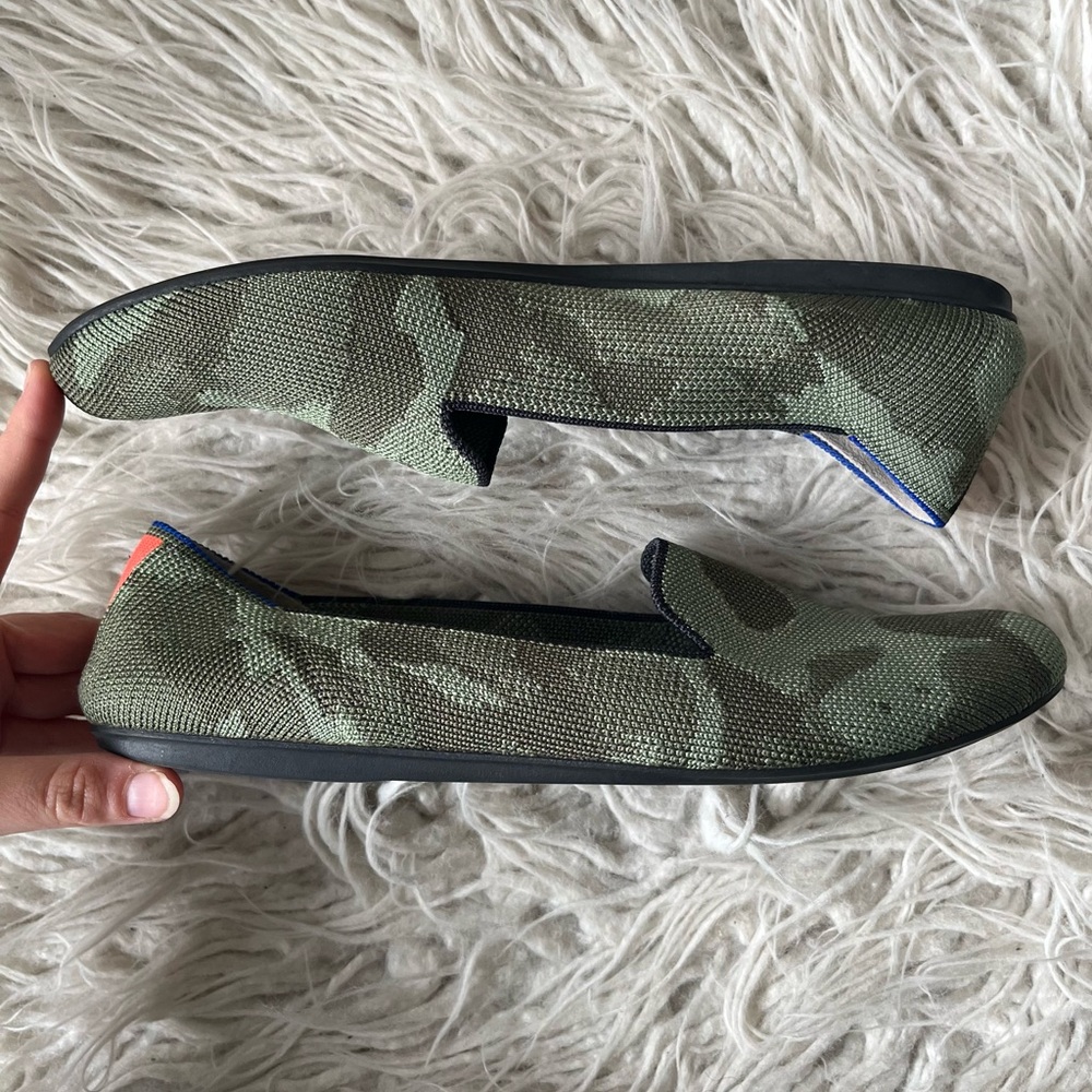 Rothy’s The Loafer Olive Camo Green Round Toe Knit Recycled Flat Shoe Size 10.5